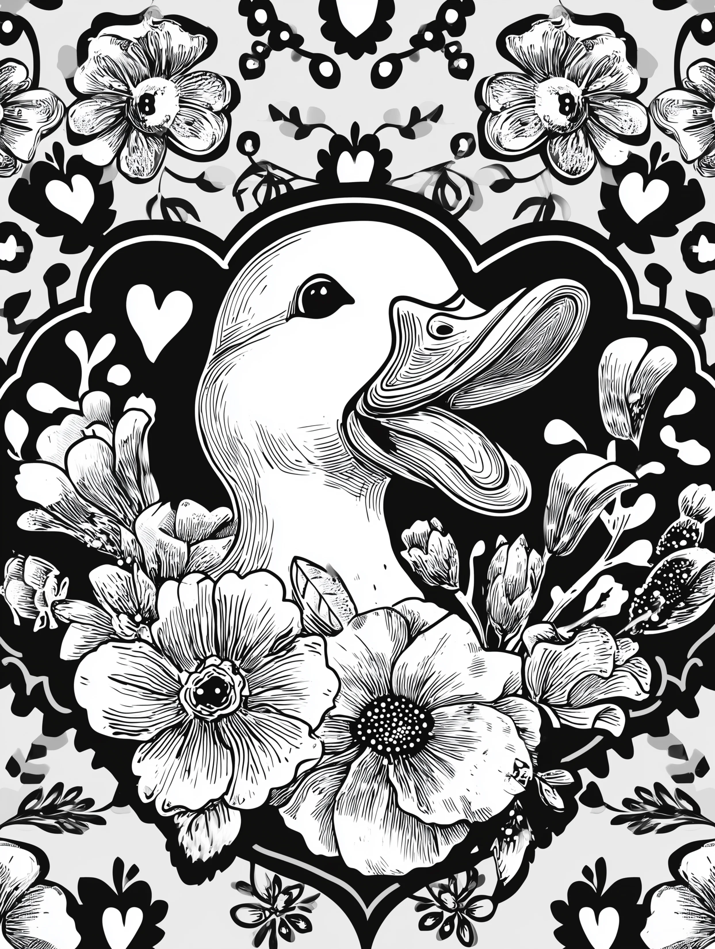 Free printable duck coloring page for adults featuring a laughing duck